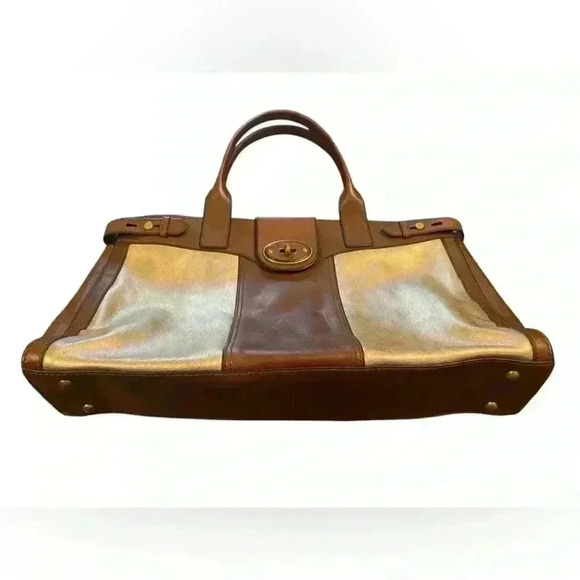 FOSSIL Vintage Reissue Brown Leather Shimmer Rose Gold XL Weekender Duffle Bag - Picture 5 of 12